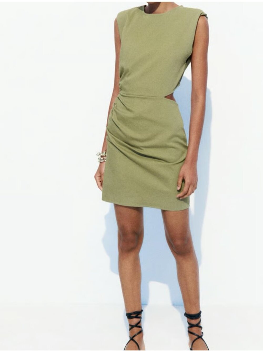 ZARA Olive Green Mini Dress Cotton Blend XL NWOT